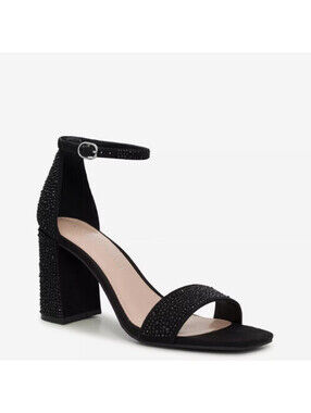 Kelly & Katie Caital Black Rhinestone Block Heel Sandals Women's Size 12M